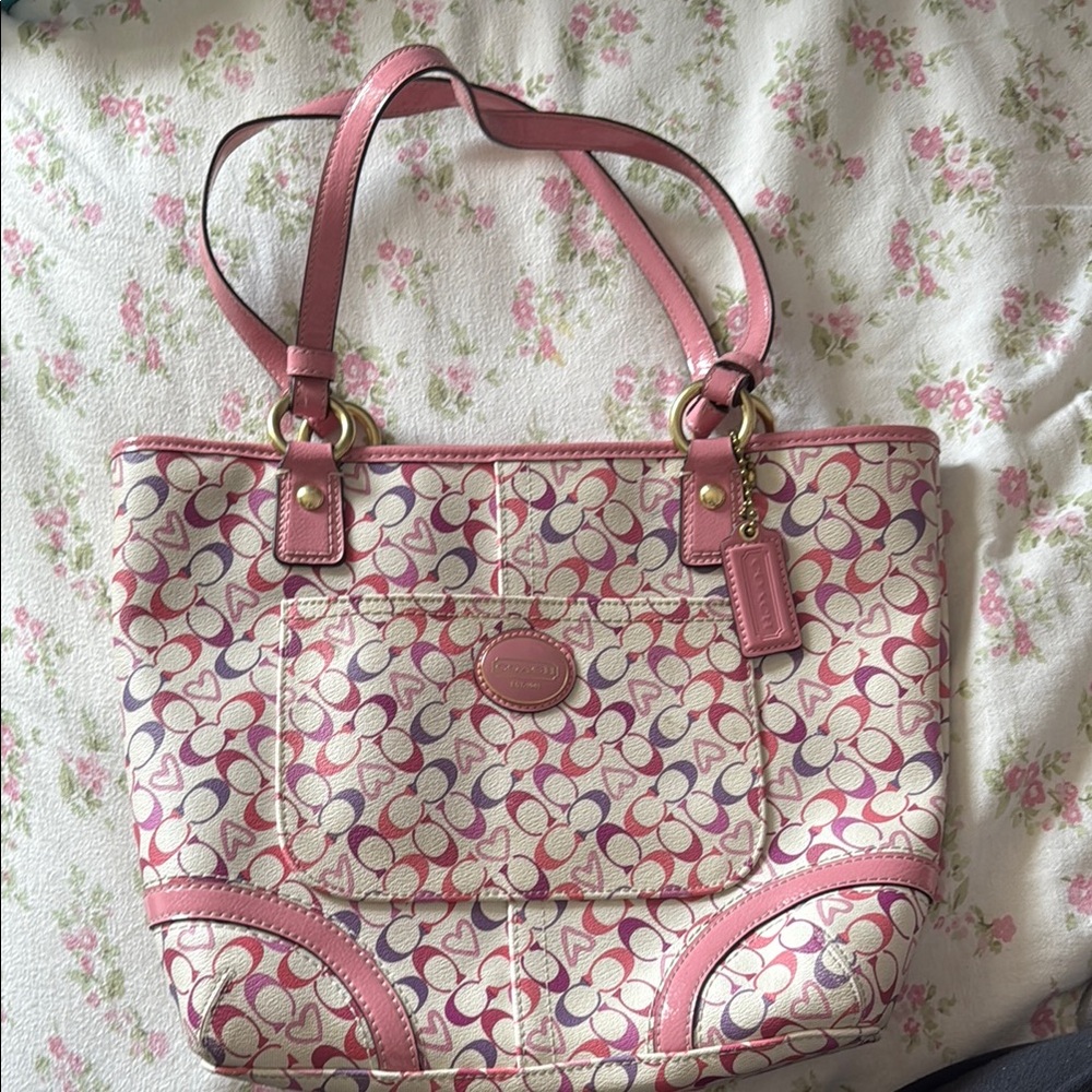 Coach Pink and Cream Patterned Tote